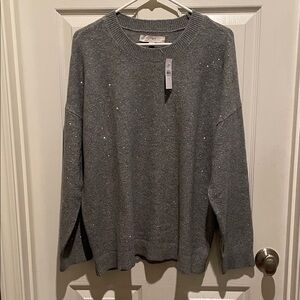LOFT Gray Sparkle Crew Neck Sweater NWT
